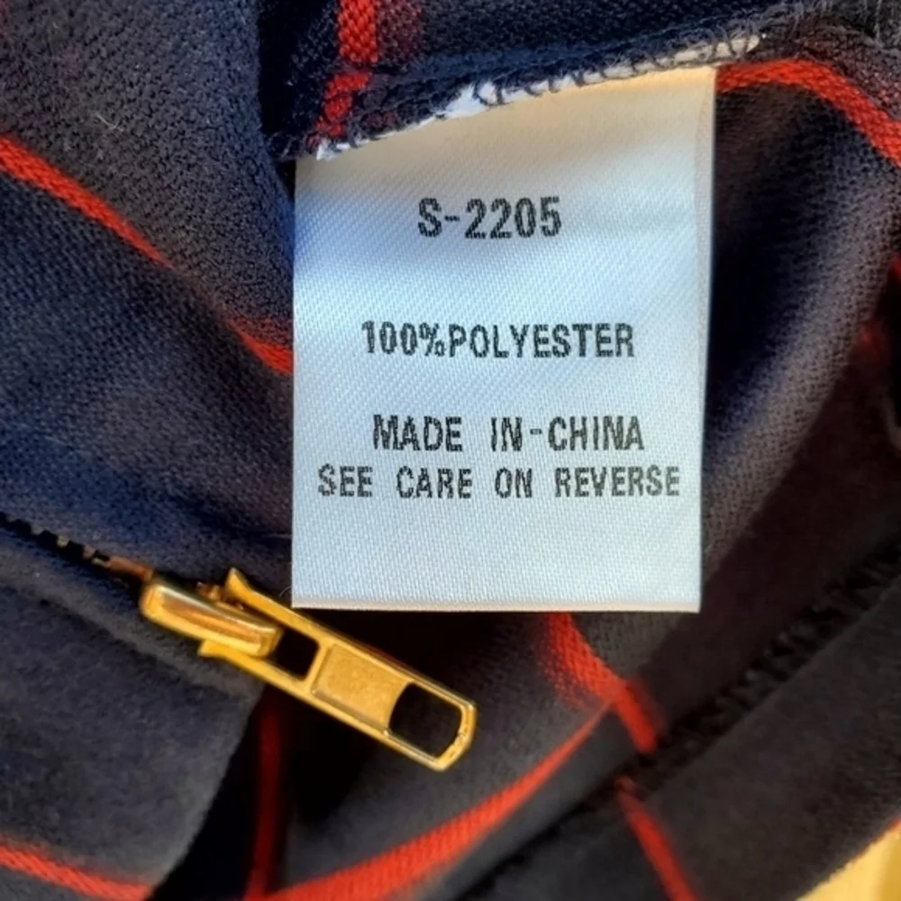 Uniq Plaid Navy Red Golden‎ Zipup Dressy Mini Skirt Large NWT
